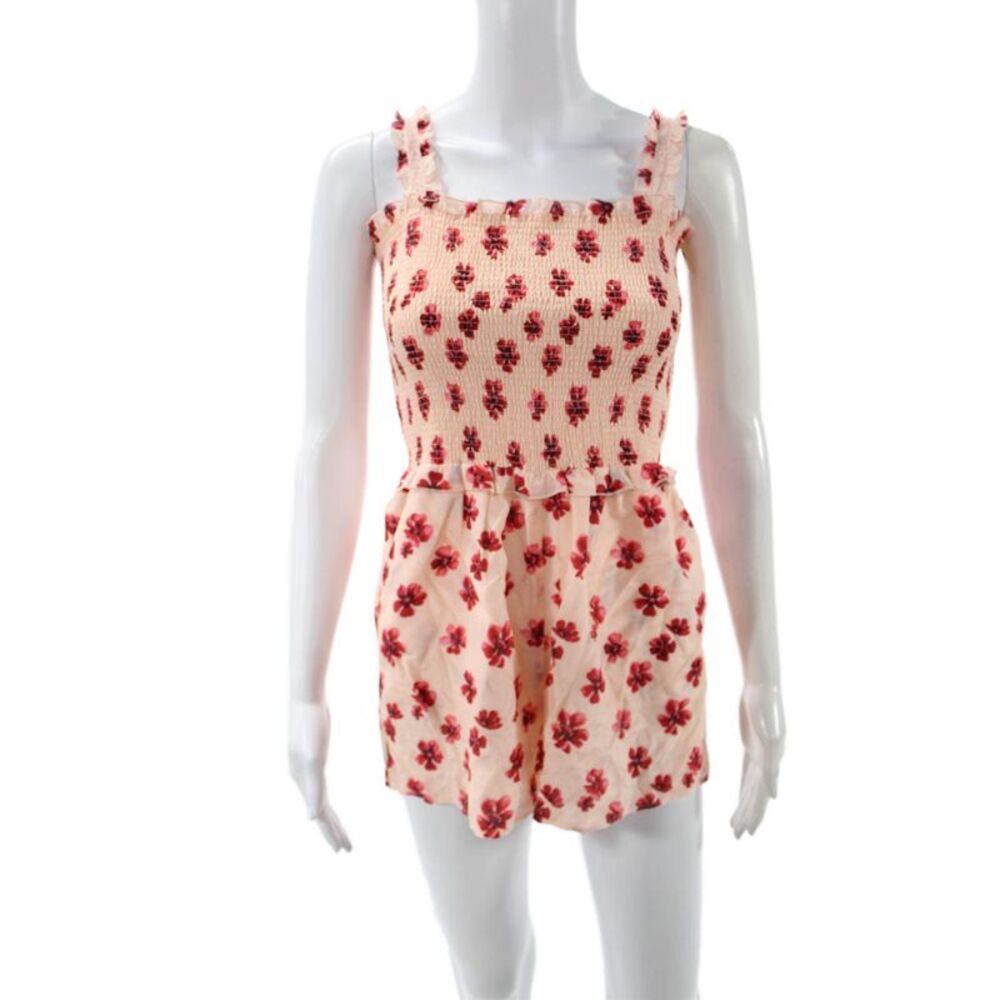 Kisuii Women Romper Beige Floral Square Neck Sleeveless Size XS